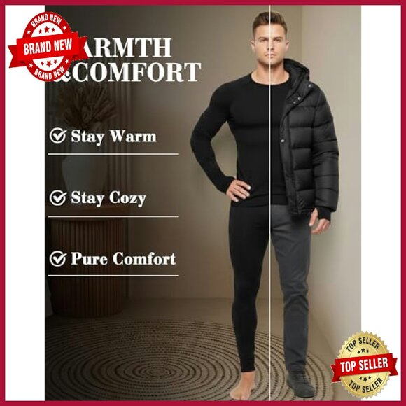 Men's Thermal Underwear Set Fleece Lined Base Layer Top & Bottom - Picture 6 of 8